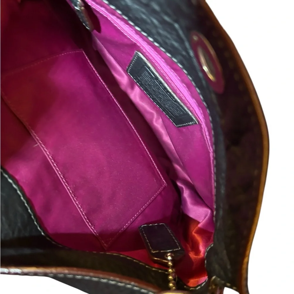 COACH Chelsea Black Pebbled Leather Turn-Lock Fold Top